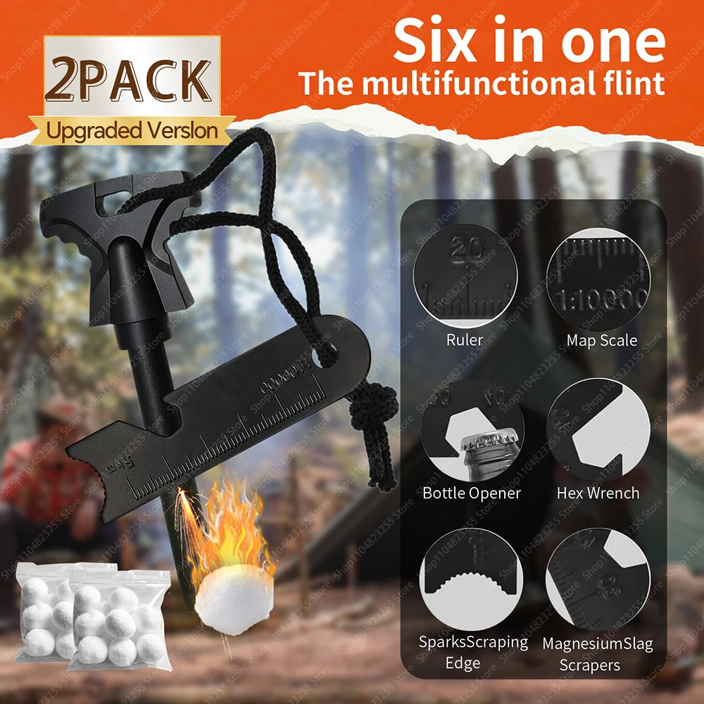 2PCS Magnesium Fire Starter Striker High Temp Magnesium Rod Ferro Rod Fire Starter Survival Tool with 20Pack Waterproof Tinder - view 5