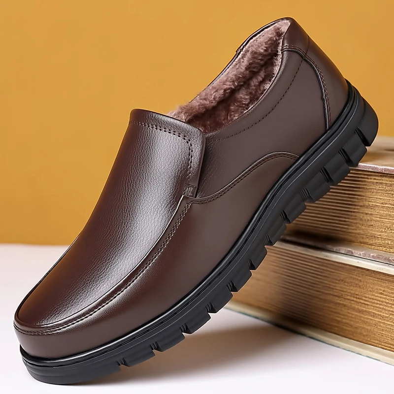 

Four Season Men Thick Soled Business Casual Shoes Anti Slip Warm Middle-aged Elderly Formal Cotton Shoes