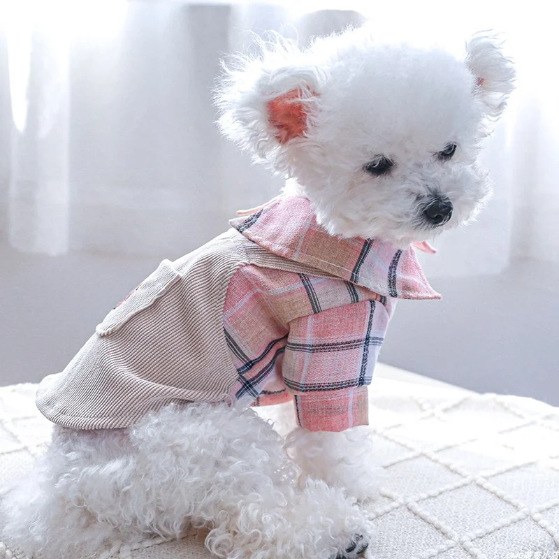 1PC Pet Clothes Cat Spring/Summer Thin Pink Checkered Bread Dog Skirt Suitable for Small and Medium Dogs