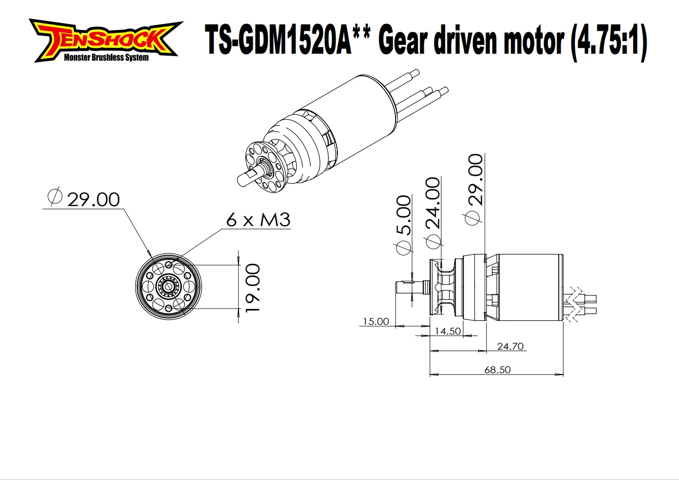 Tenshock Planetary Geardrive Motor GDM1520A (4.75:1)