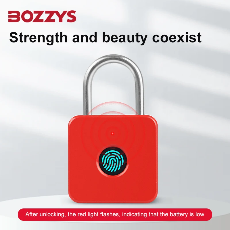 Red Fingerprint Padlock Smart 10 Users 05s Unlock PC ABS Plastic Body USB C Rechargeable 500N Anti Cut Travel Lock
