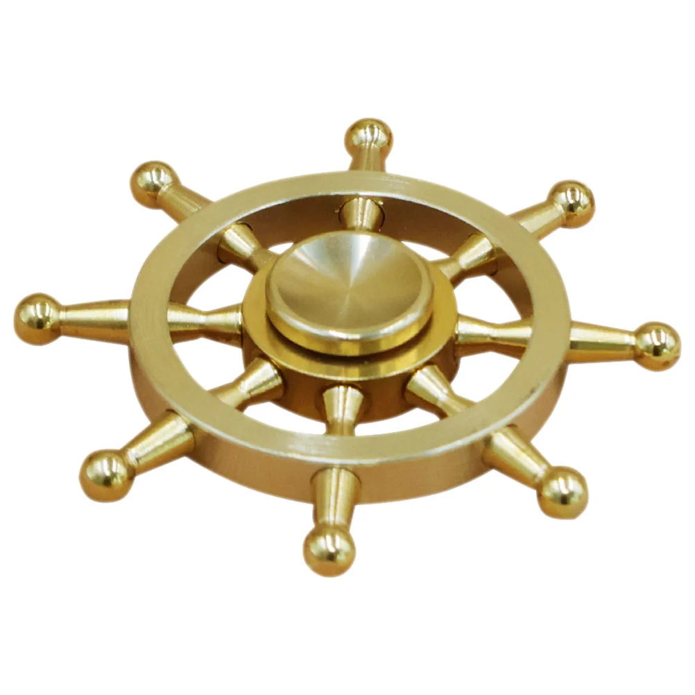 Ship Steering Wheel Decor Brass Rudder Ornaments Marine Decorations Rotatable Golden