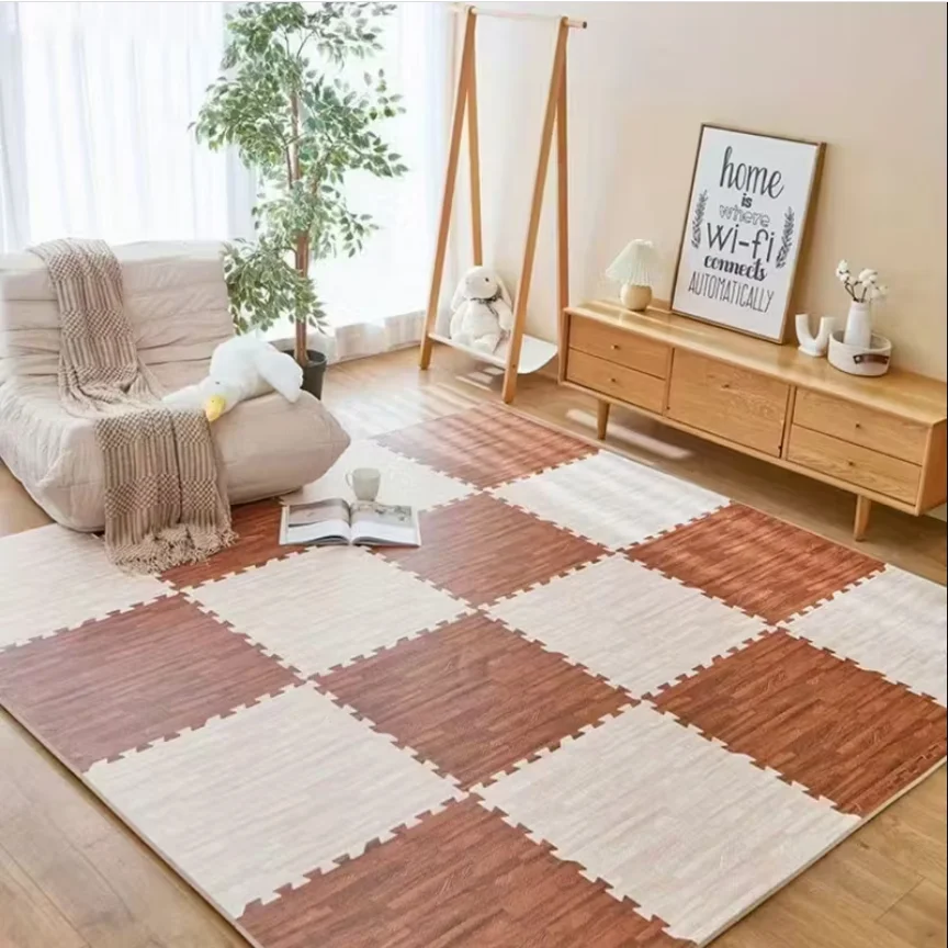 Wood Grain Puzzle Floor Mat Eva, Non-Slip Cushioning Exercise Pad, Detachable Washable Multi-Functional Home