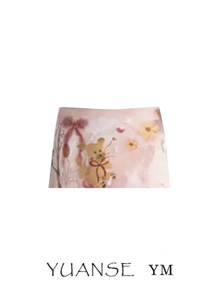 YUANSE Summer Beach Vacation Style Half Skirt Women's Print A-Line Skirt Slimming Youthful Cartoon Floral mid Waist Waist