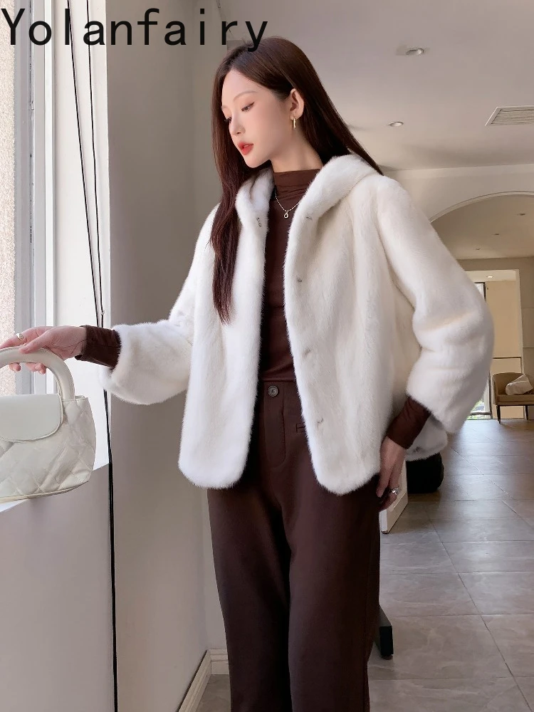 YOLANFAIRY Prawdziwa Kurtka z Naturalnego Futra Norki dla Kobiet Luksusowa Zimowa Kurtka z Naturalnego Futra z Kapturem Ciepłe Prawdziwe Czarne Futra Casaco