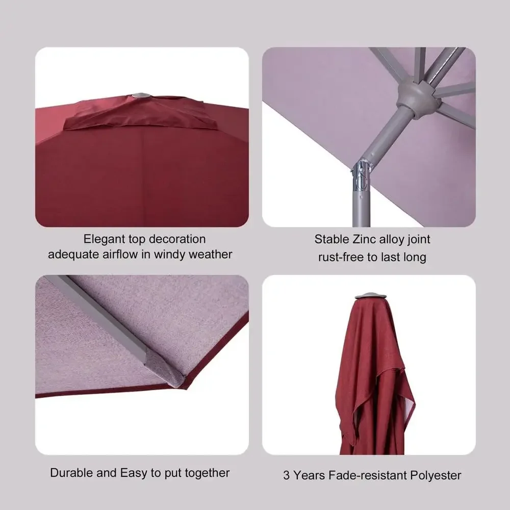 10ft Outdoor Patio Umbrella with 6 Ribs, Push Button & Crank, Ideal for Market, Lawn, Pool, Deck, Balcony