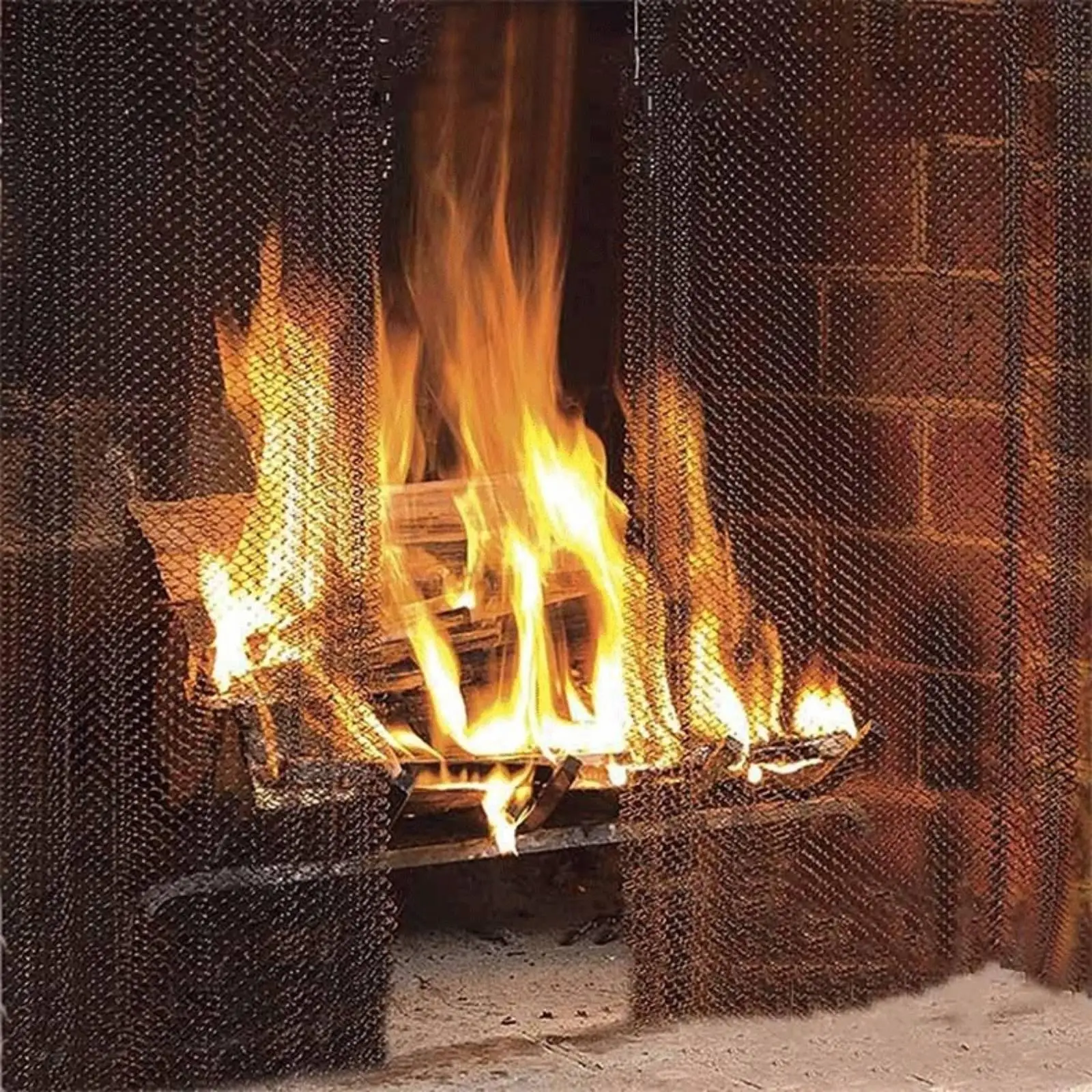 Fireplace Screen Curtain Metal Mesh Spark Guard Hanging Rings for Wall Mount Fireplace Safety