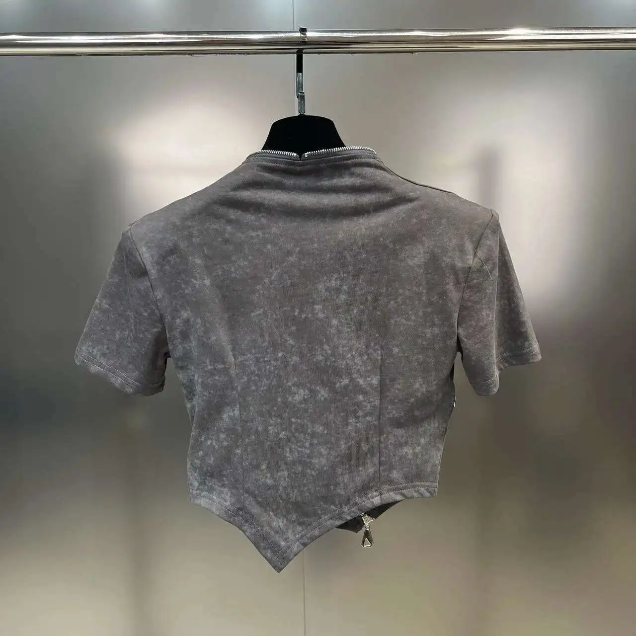 DEAT Chic Personality Zipper Designer T-shirt Women's V-neck Elastic Short Sleeve Sports Tops Female 2023 Summer New 11XX3228 S585d388cd8cc47acbb8944b9c5619bdeI