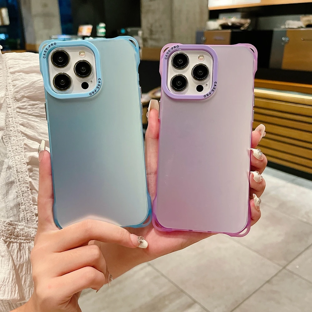 New Korea Luxury Matte Aurora Laser Gradient Soft Phone Case For iPhone14 13 12 11 15 Pro Max X XR XS Plus Shockproof Hard Cover