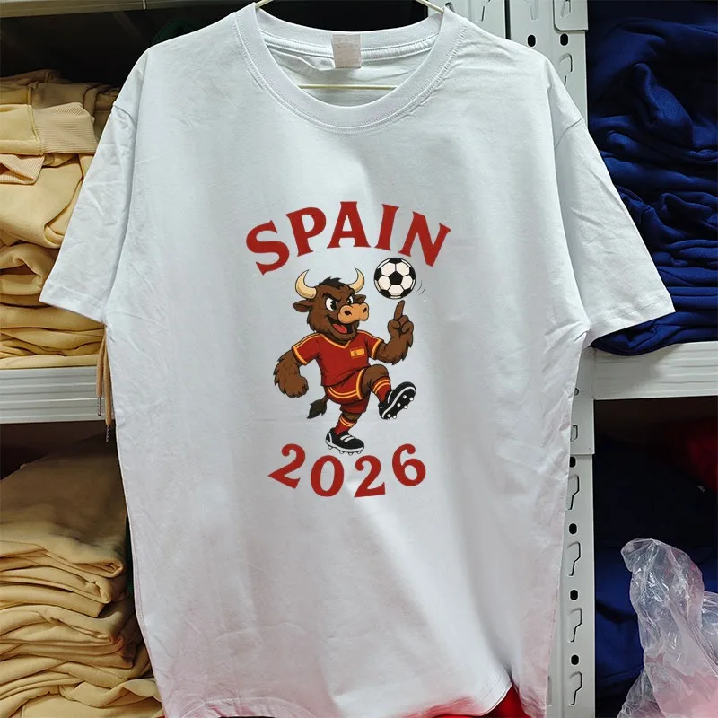 Spain Bull 2026 Soccer Cup Graphic T Shirt Men Cartoon National Football Print Tee Espana Soccer Fan  Unisex Cotton Tops