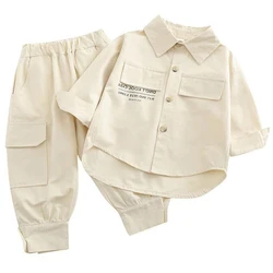 Ropa de dos piezas para bebé, moda coreana informal, Camiseta de algodón con letras + Pantalones sueltos, conjunto de ropa para niño BC2030