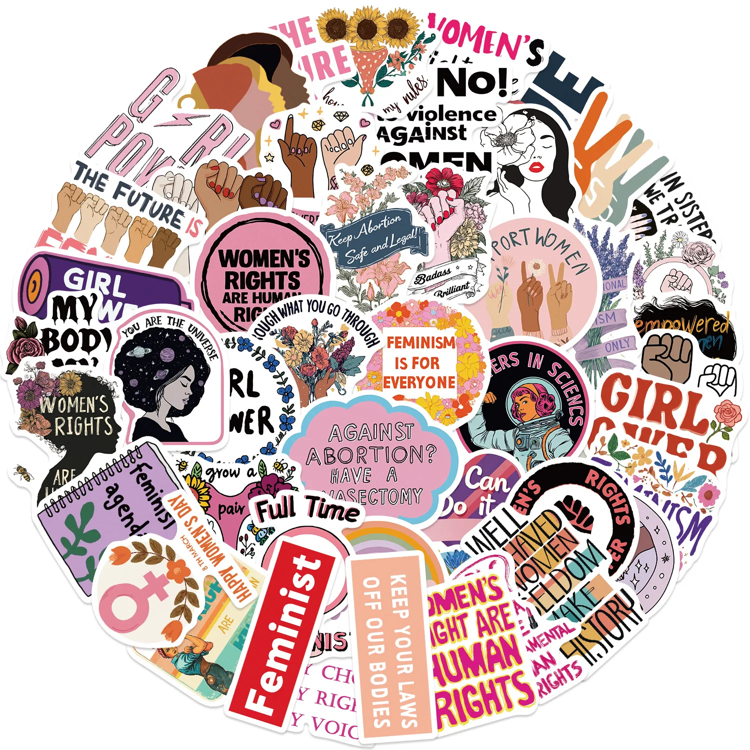 

50pcs 4 styles feminism PET graffiti Stickers For Suitcase Skateboard Laptop Luggage Fridge Phone Car Styling Pegatina ﻿
