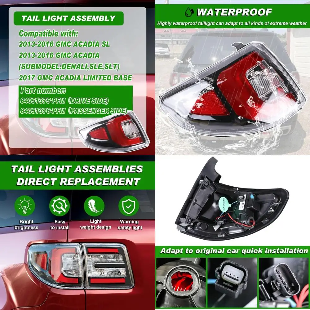 

GMC Acadia 2013-2016 Limited 2017 LED Tail Lights Assembly, Left Driver Side, Replacement for 84051375-PFM, Bulbs Not Included