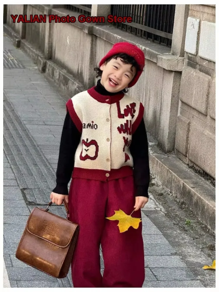 Kids Velvet Vest Pants Set Boys Festive Baby New Year Outfit for Winter