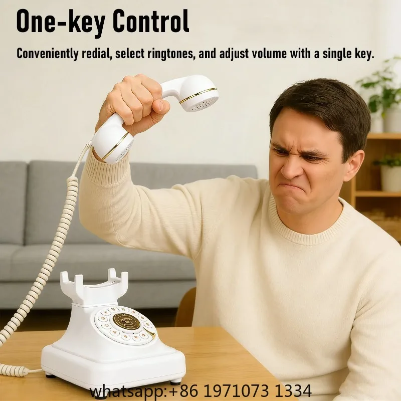【New】Retro Bluetooth Landline Phone with Handset Speakerphone White USB Rechargeable Cordless Bluetooth Desk Phone for Home