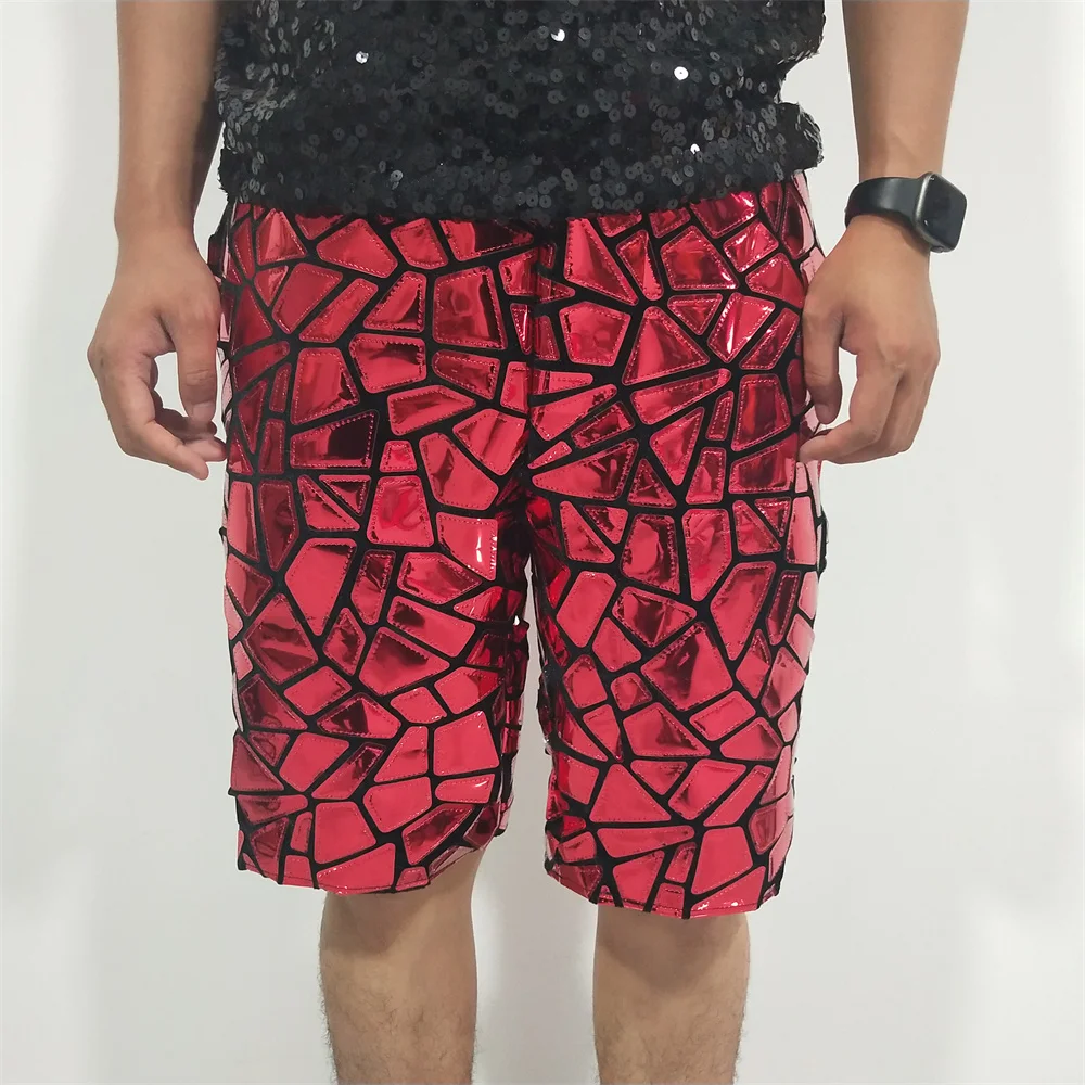 Red Sequins Men's Shorts Nightclubs Bars DJ Leisure Stage Costumes Slim Fitting Fashionable Singer Stage Performance Costumes