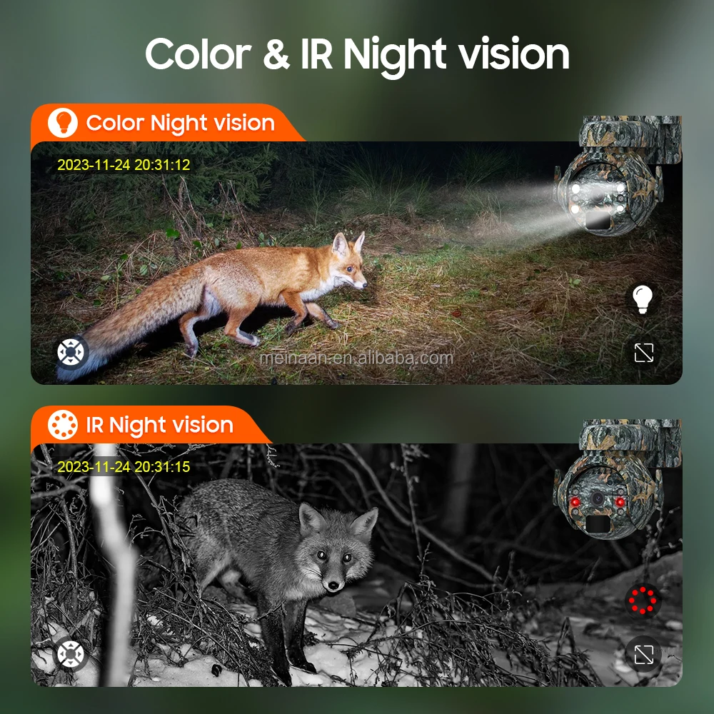 3MP Ubox Camouflage Hunting 4G LTE Wireless Solar Surveillance Trail PTZ Camera Outdoor Security 4G Sim Card Solar CCTV Camera