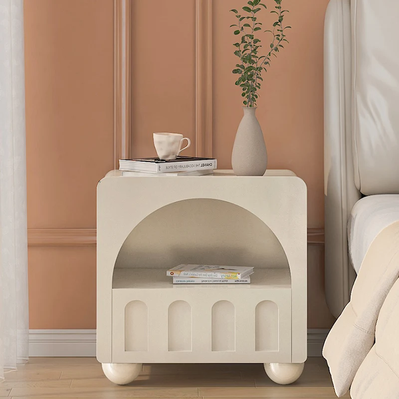 Laci Penyimpanan Nordik Kamar Tidur Meja Samping Tempat Tidur Korea Lucu Meja Kecil Furnitur Unik Librero Mesitas De Noche Putih Kayu