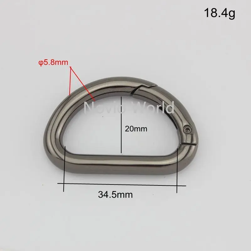 20-100pcs 3 colors 34.5*20mm metal D ring bag handle buckles,openable 35mm spring gate D ring lock hang buckle