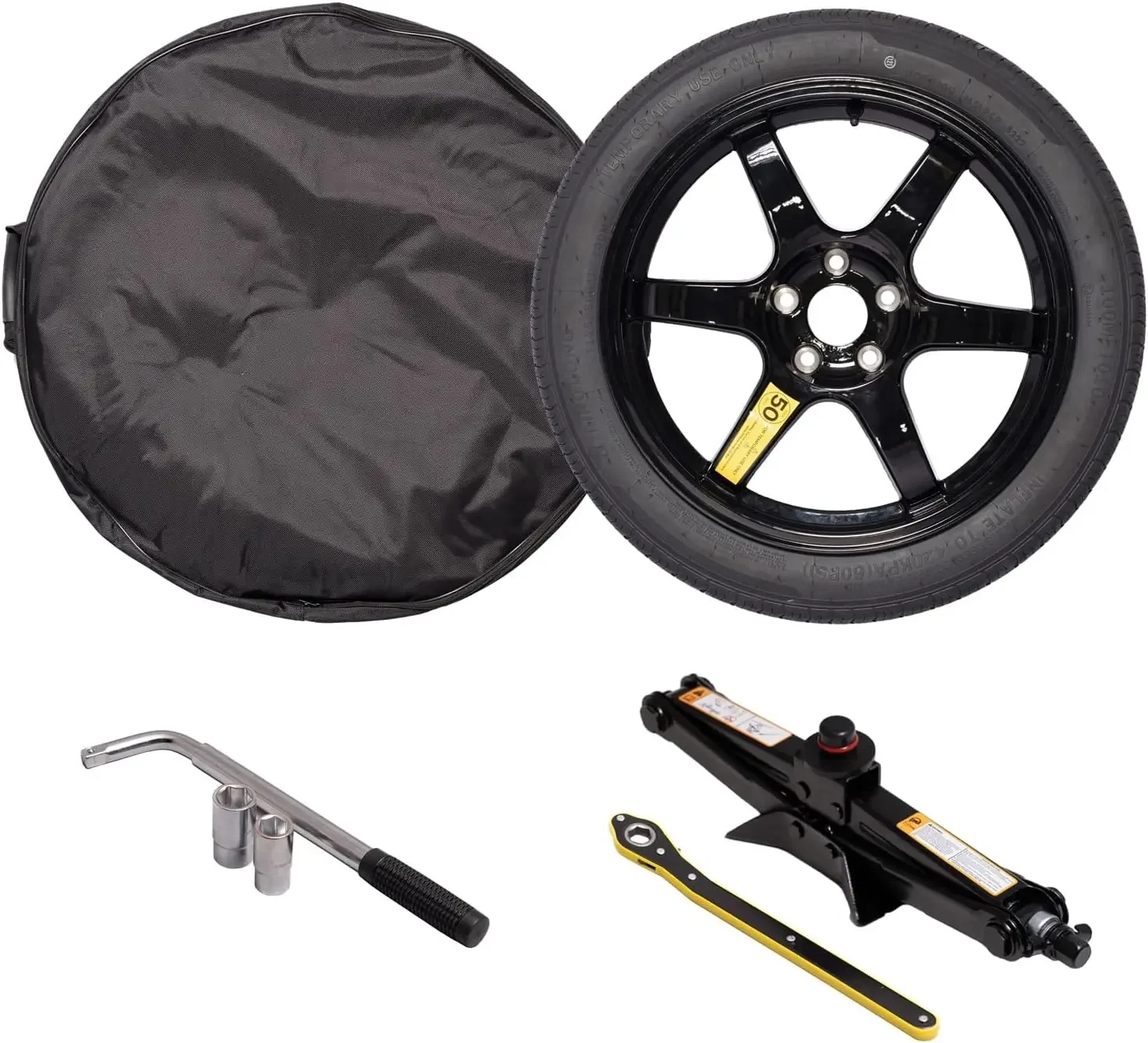 home.Complete Spare Wheel and Tire Kit for Tesla Model Y - Includes 18x4 Black Rim, 155/85R18 Spare Tire (28.5