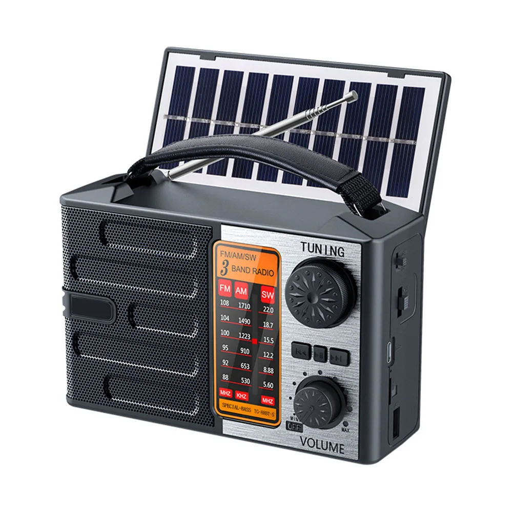 Efficient Lightweight Portable Solar Powered Radio Featuring Multi Band Access Light Source and Audio Playback