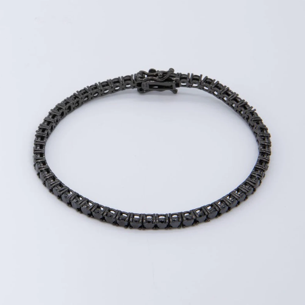 3mm 4mm 5mm Black Zircon Tennis Bracelet for Men Women 925 Sterling Silver Black Gold Plated Chain Hiphop Bracelets Jewelry