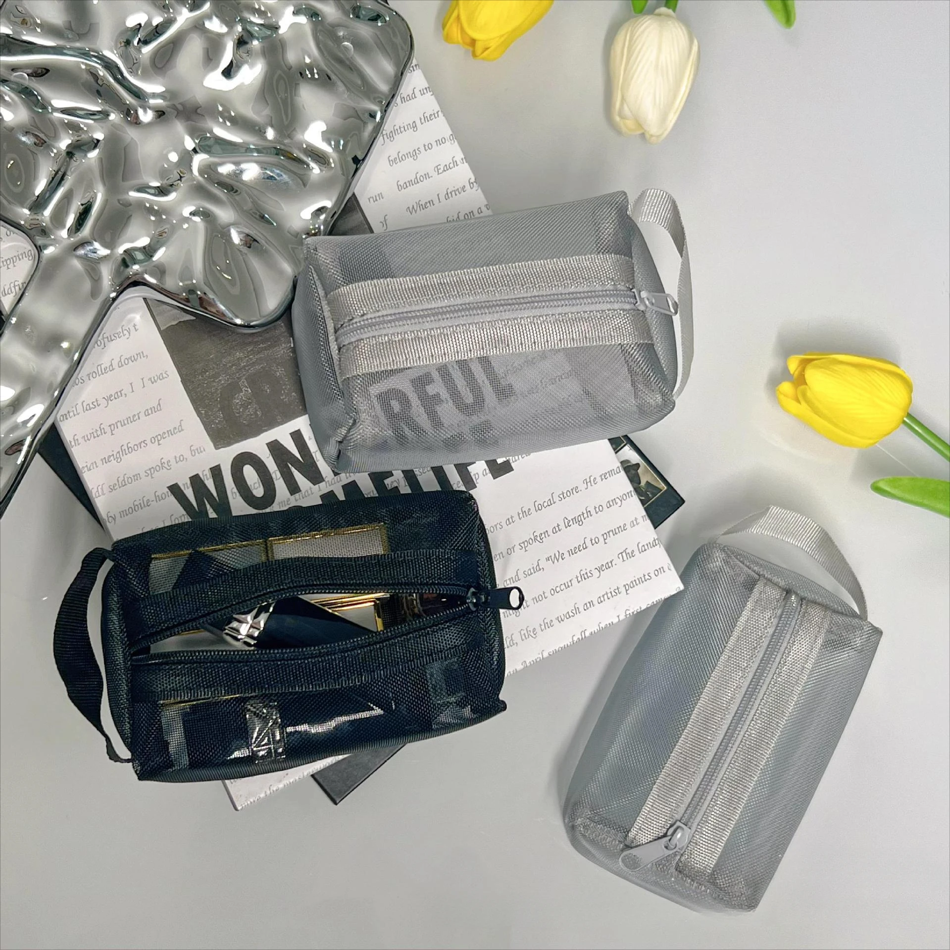 

1/2/3PCS Mesh Cosmetic Pouch Lipstick Storage Bags Coin Purse Headphone Case Organizer Data Cable ID Card Bank Card Storage