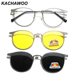 Kachawoo polarized clip on sunglasses round women men magnetic metal vintage sun glasses driving multi glasses set
