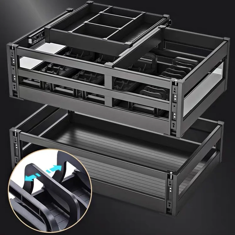 

Drawer Type Bowl Dish and Basket Aluminum Pull Out Dish Drawer Basket Multifunctional Kitchen Dish Storage Drawer Basket