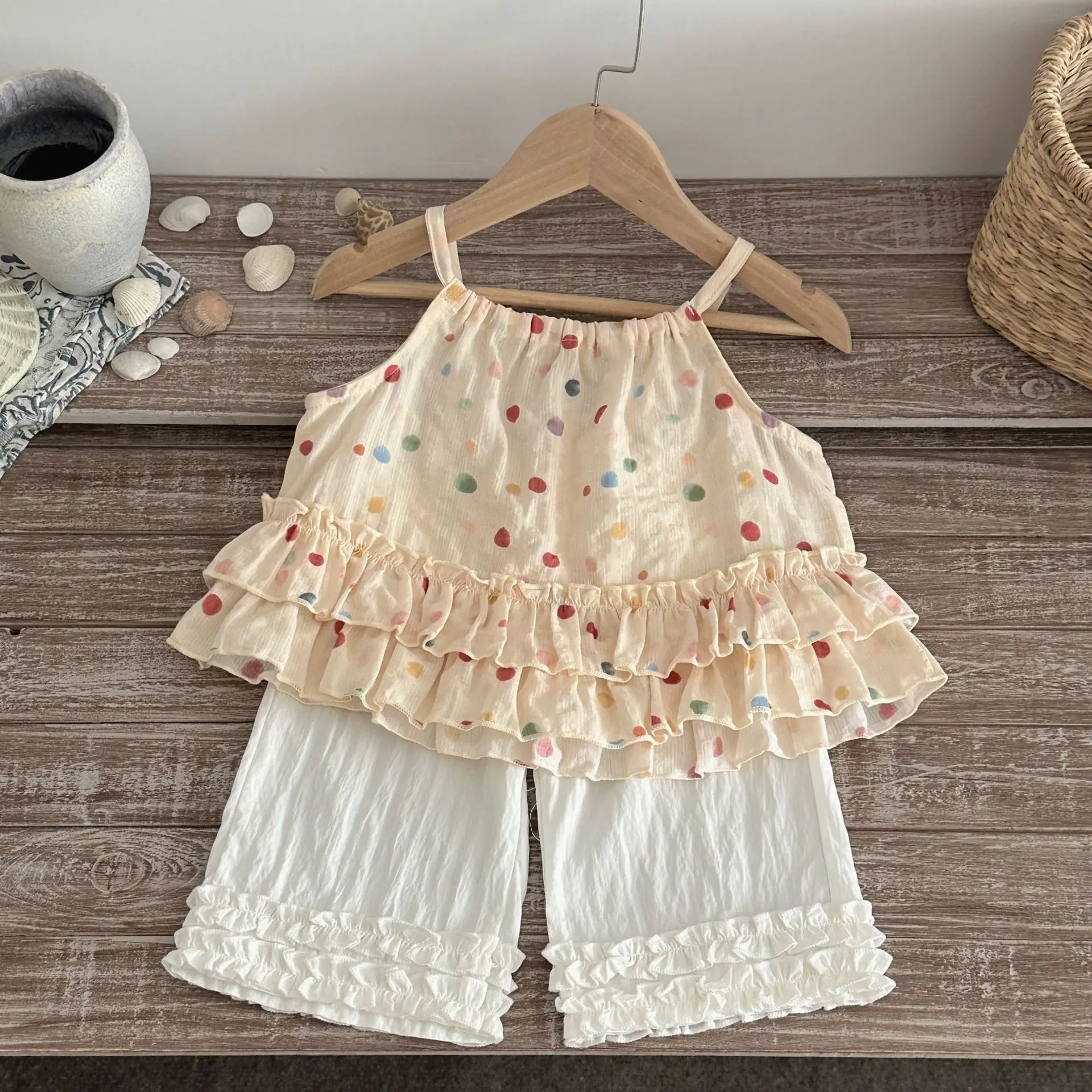 Summer Baby Girls Clothing Sets Colorful Polka Dot Camisole Tops And Wide Leg Pants Suits Toddler Outfits 2PCS