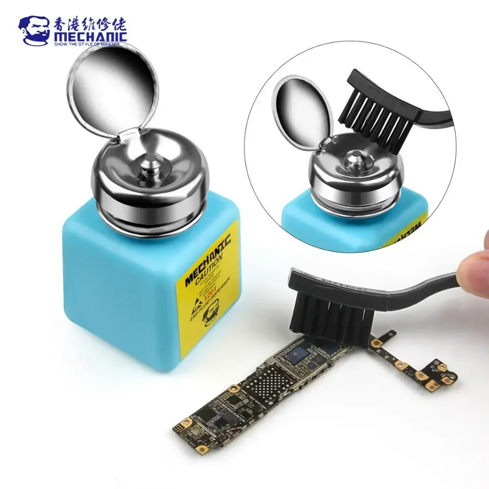 Mechanic ESD Fluid Dispenser 180ML Metal Cap Liquid Alcohol Bottle Press Pumping Dispenser for Phone Soldering Repair Tools