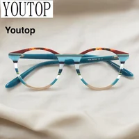 Monturas de gafas redondas para mujer, monturas de gafas ópticas de moda Vintage para hombre, gafas graduadas a rayas, gafas graduadas en azul, rosa y rojo