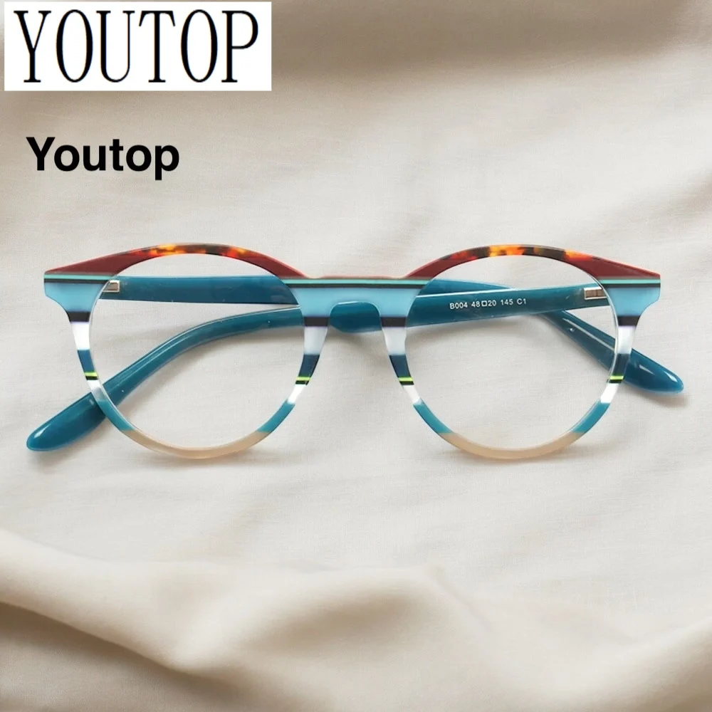 Kobiety Okrągłe oprawki do okularów Mężczyźni Vintage Moda Oprawki do okularów optycznych Okulary w paski Okulary korekcyjne Niebieski Różowy Czerwony