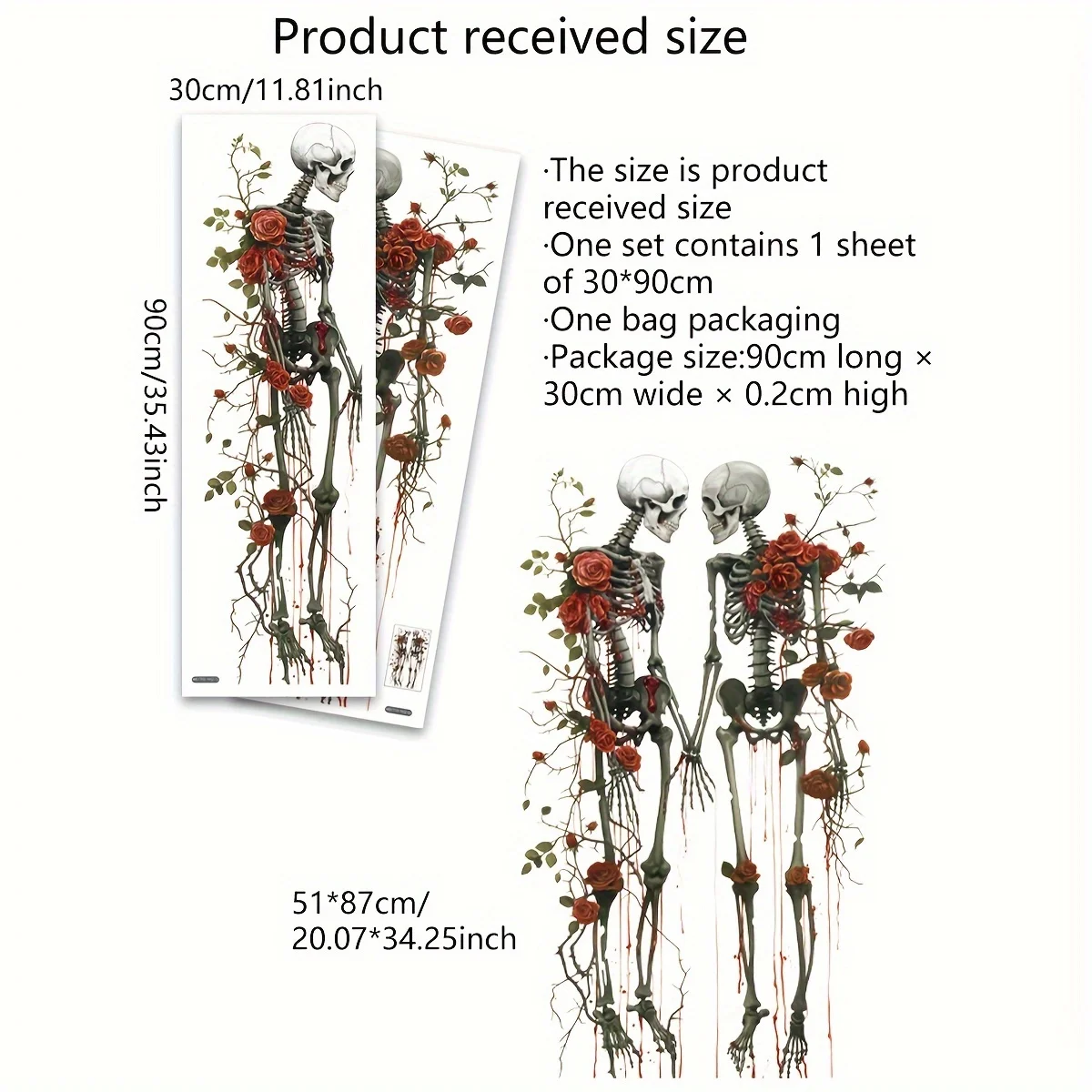 2 Sheets Bat Skull Rose Halloween Wall Stickers Self Adhesive Gothic Decals for Living Room Bedroom Sofa Background Home Decor - view 6