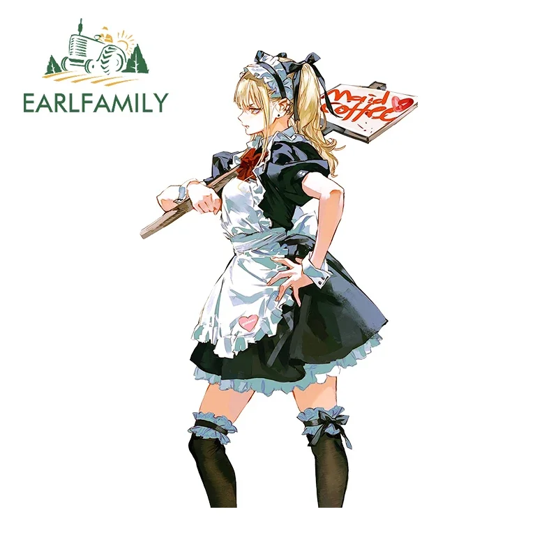 EARLFAMILY 13cm X 7.9cm For Maid Coffee Cute Kid Car Stickers Personality Vinyl Decals Car Door Protector Trunk Bumper Decor