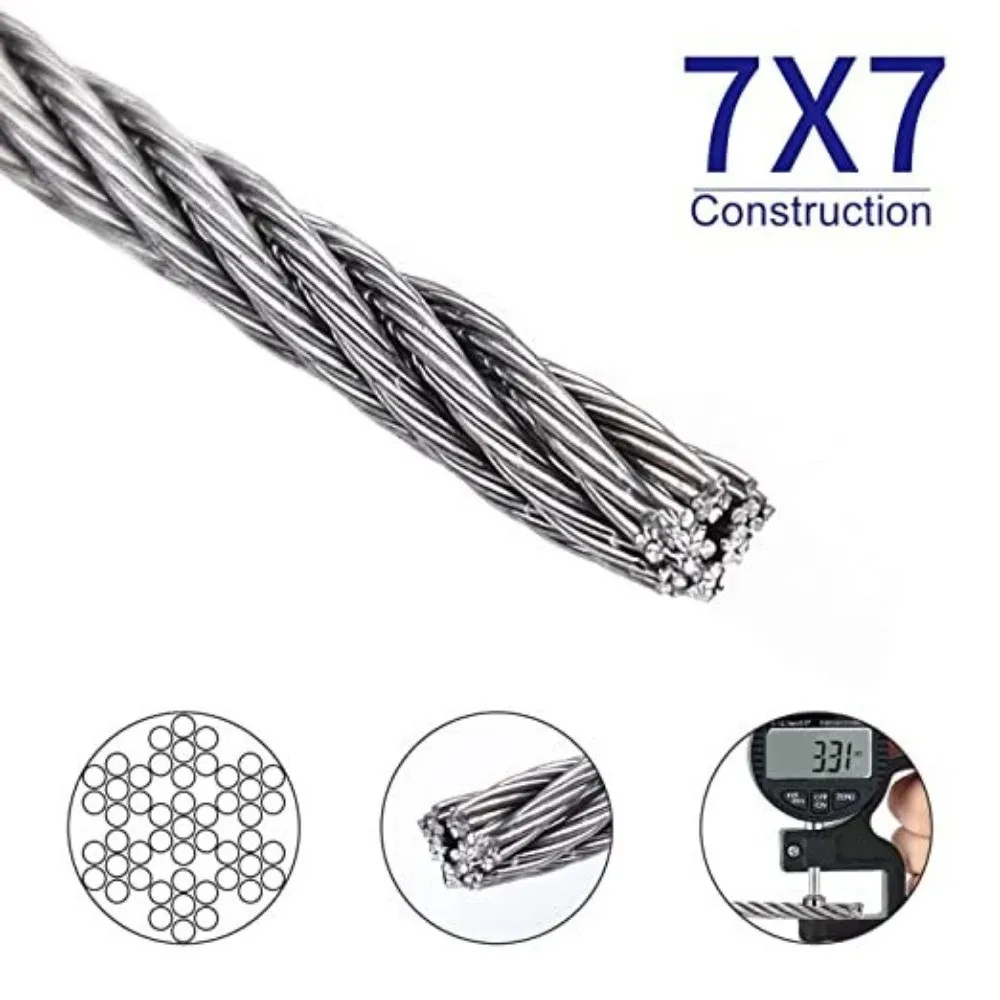 100FT T316 Stainless Steel Cable – Steel Wire Rope Railing Kit, Sturdy and Durable