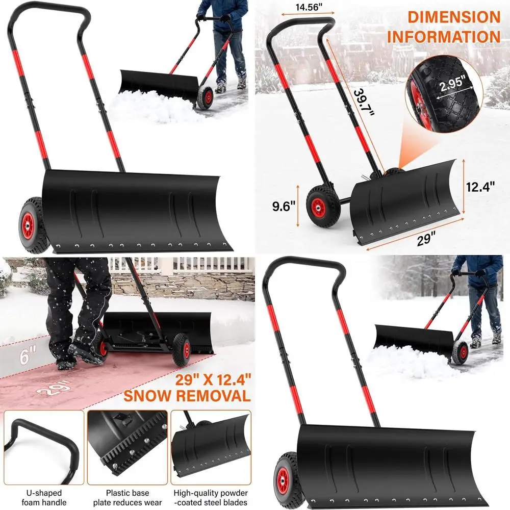 

Heavy-Duty Steel Snow Shovel with Adjustable Handle and Angle Blade for Driveways and Sidewalks Push Plow