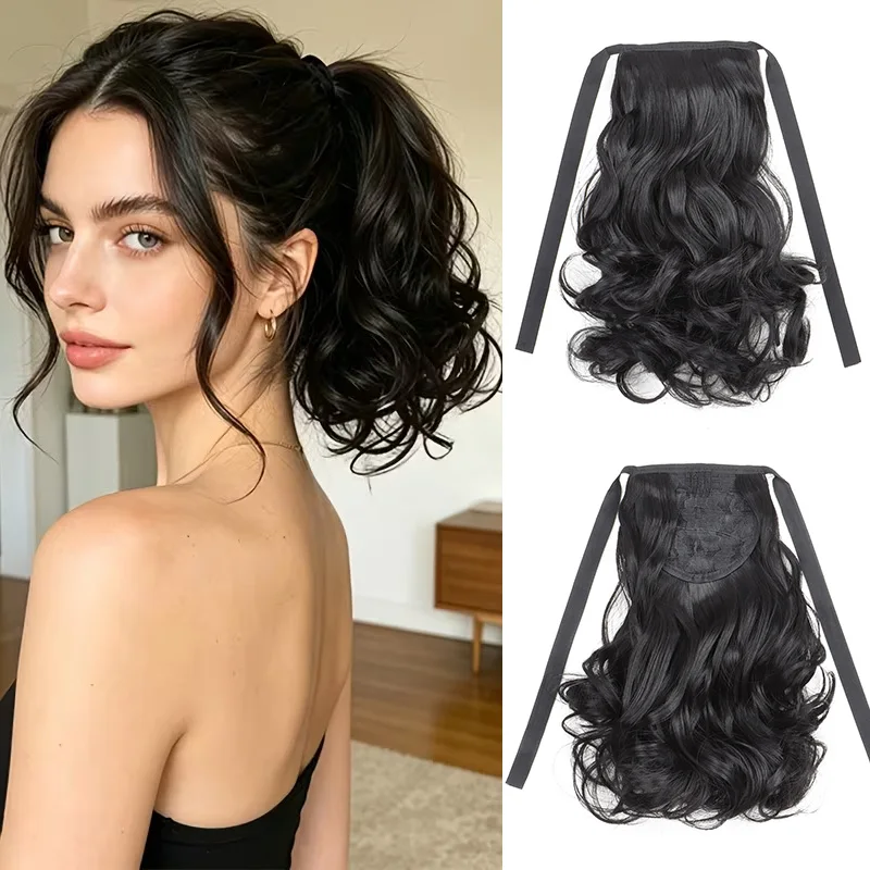10Inch Synthetic Drawstring Ponytail for Women Short Curly Wrap Around Ponytail Hairpiece Daily Party Wear