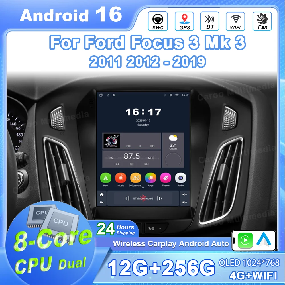 

9,7 Android 16 для Ford Focus 3 Mk 3 2011 2012-2019 Автомобильный радиоприемник Мультимедийный видеоплеер 8-ядерный GPS-навигатор 5G wifi QLED 2din