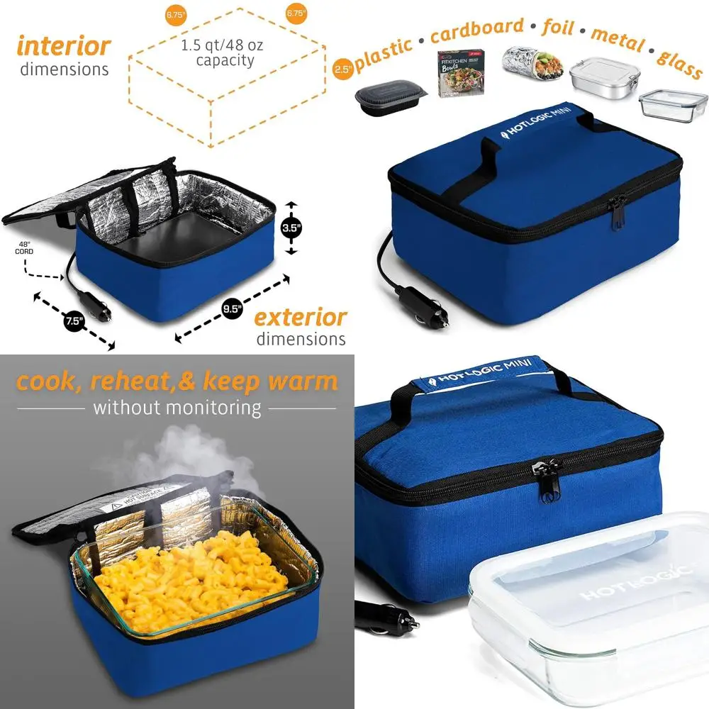 

Портативный электрический ланч-бокс со стеклянным контейнером - подогреватель и подогреватель еды для взрослых, автомобильное/домашнее использование - приготовление, разогрев, сохраняет тепло - Blu