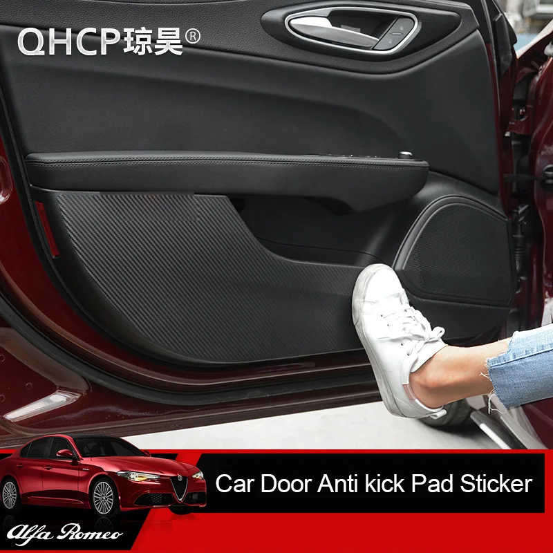 QHCP Car Door Anti kick Sticker Pad Carbon Fiber Anti-dirty Mat Anti-kick Trims For Alfa Romeo Giulia Stelvio Interior Accessory