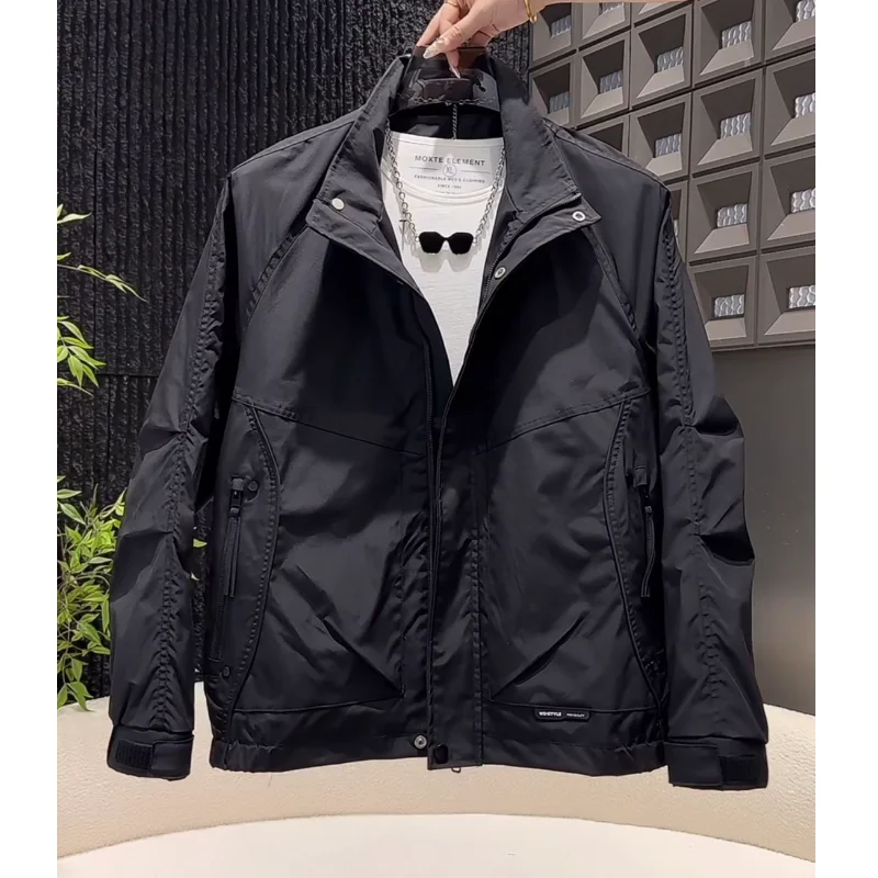 

Весна-осень 2024, мужская приталенная куртка с воротником-стойкой, повседневная модная рабочая одежда из полиэстера, длинная застежка-молния