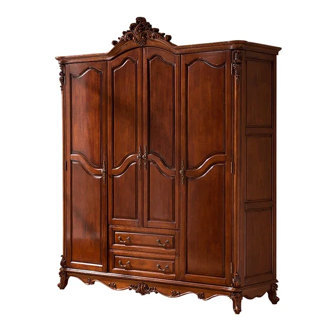 

Antique Carved Solid Wood Wardrobe Closet Bedroom Furniture I318