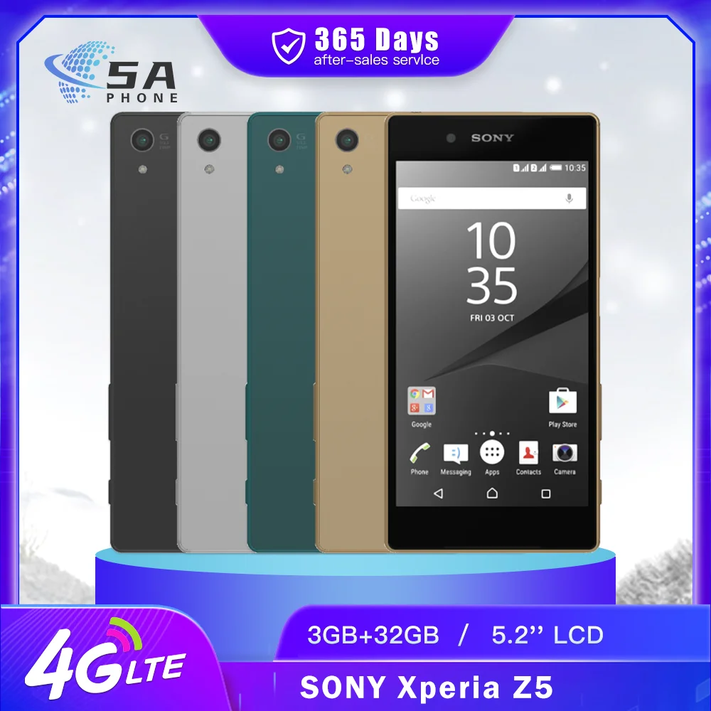 Оригинальный мобильный телефон Sony Xperia Z5 E6653 4G LTE, 3 ГБ ОЗУ, 32 ГБ ПЗУ, 5,2 дюйма, 23 МП + 5,1 МП, восьмиядерный смартфон Snapdragon 810, Android