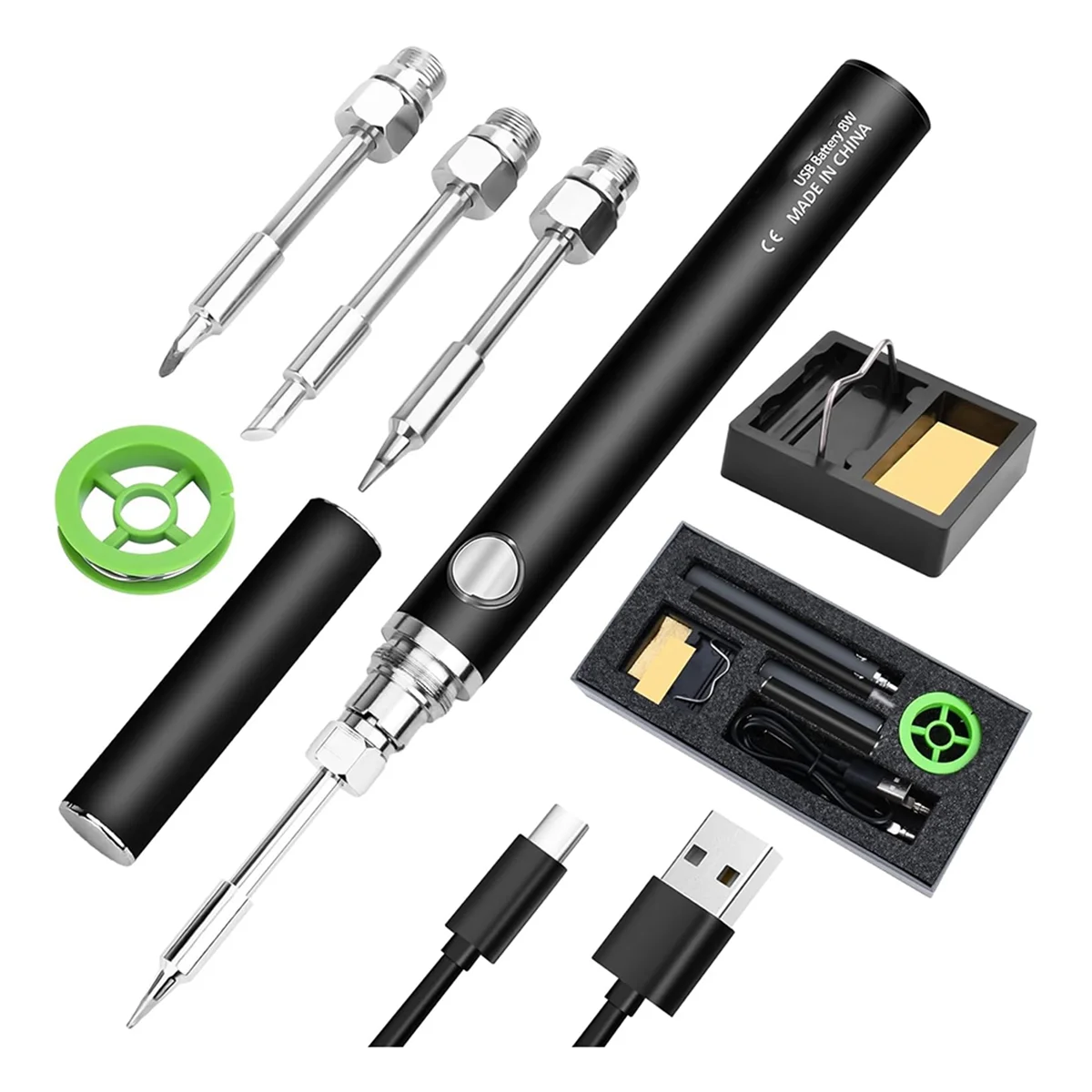 

Cordless Soldering Iron Kit Cordless Soldering Iron Built-in 1100mAh Battery, 3 Temperature Adjustment Settings Black