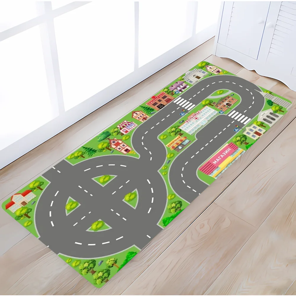 Bedrooom Carpet for Home Entrance City Road Cartoon Bathroom Mat Foot Mat Doormat Outdoor Rug Cute Room Decor Kitchen Rugs Bath