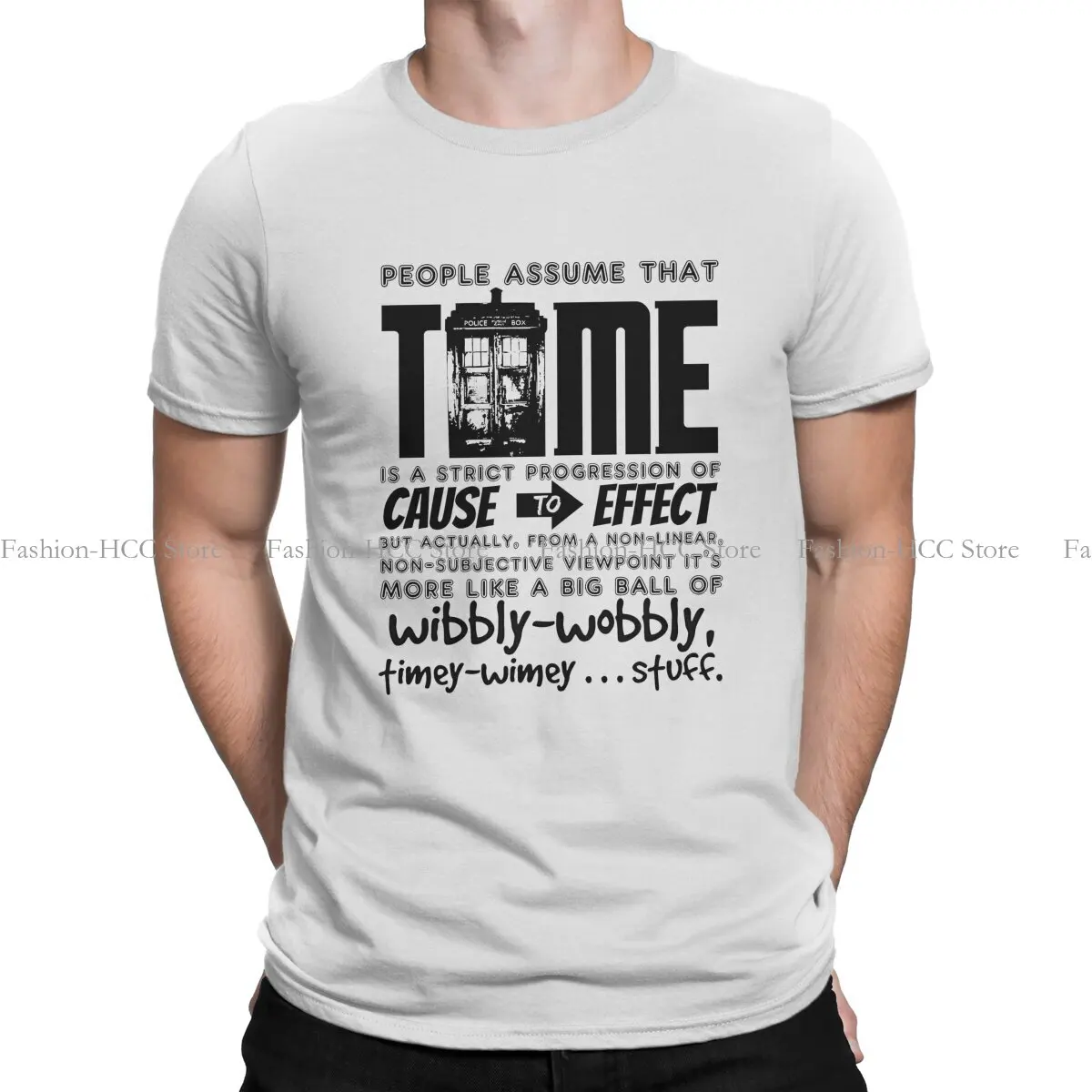 Wibbly Wobbly Timey Wimey Stuff Fashion Polyester TShirts Dean Winchester Supernatural Male Style Streetwear T Shirt Round Neck