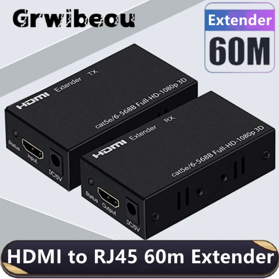 

HDMI Extender RJ45 Ports Network 1080P HDMI to RJ45 Extender Over CAT5e / 6 UTP LAN 60M Extender for PS4/Xbox TV Box PC Laptop