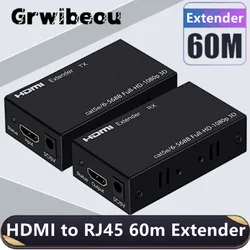 HDMI Extender RJ45 Ports Network 1080P HDMI to RJ45 Extender Over CAT5e / 6 UTP LAN 60M Extender for PS4/Xbox TV Box PC Laptop