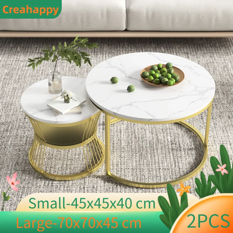 Creahappy Couchtisch-Set – Metallrahmen, moderner Vogelnest-Couchtisch – offene Basis und rundes
